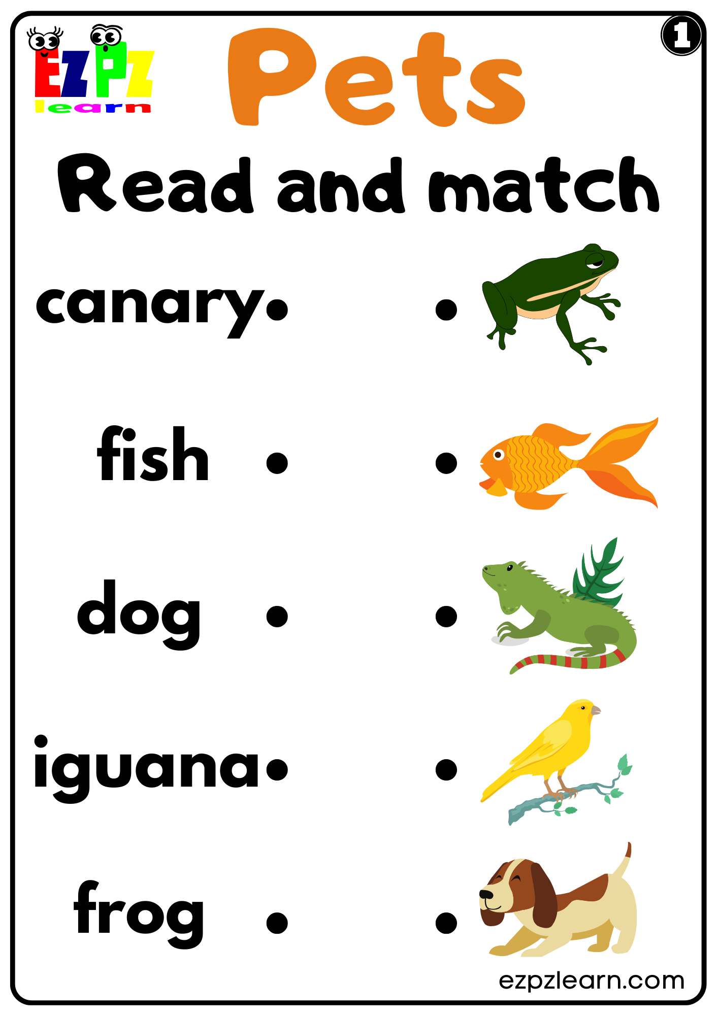 Pets Read and Match set 1 Worksheet For Kids and ESL PDF Download